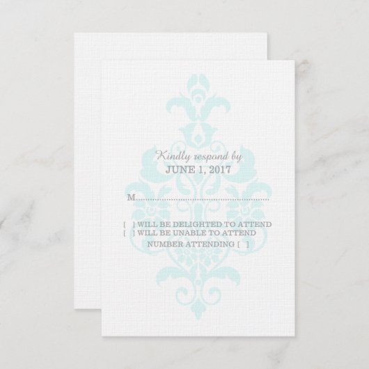 Aqua Subtle Damask Response Kaart (Voorkant / Achterkant)