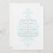 Aqua Subtle Damask Save the Date Uitnodiging (Voorkant / Achterkant)