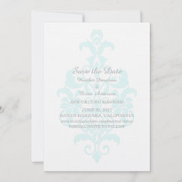 Aqua Subtle Damask Save the Date Uitnodiging