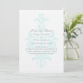 Aqua Subtle Damask Save the Date Uitnodiging (Staand voorkant)