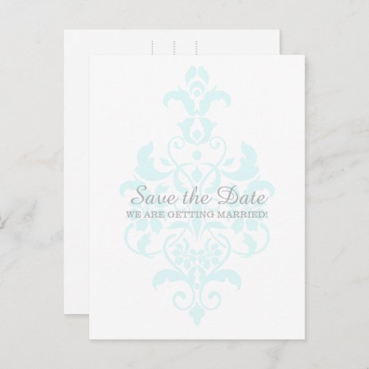 Aqua Subtle Damask sparen het Briefkaart van de Da (Voorkant / Achterkant)