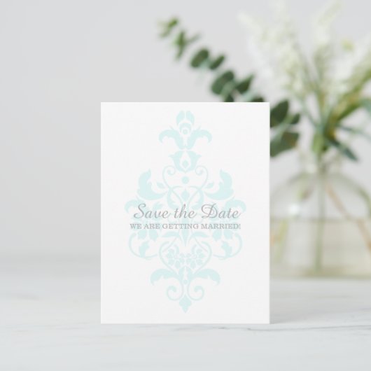 Aqua Subtle Damask sparen het Briefkaart van de Da (Staand voorkant)