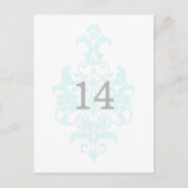 Aqua Subtle Damask Table Number Briefkaart (Voorkant)