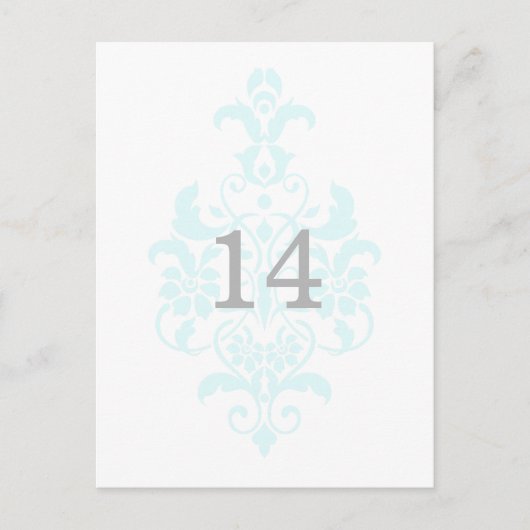 Aqua Subtle Damask Table Number Briefkaart (Voorkant)