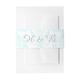Aqua Subtle Damask Wedding Belly Bands Uitnodigingen Wikkel