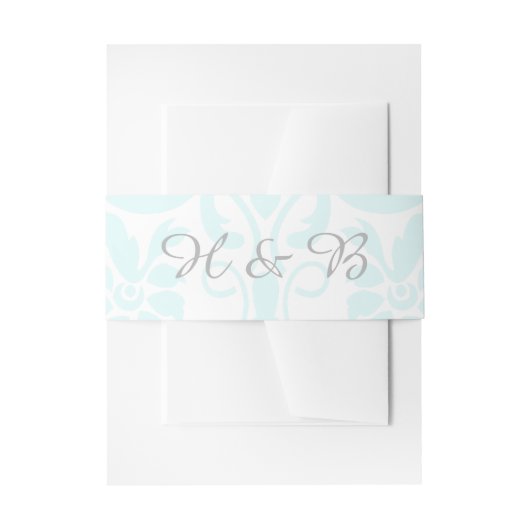 Aqua Subtle Damask Wedding Belly Bands Uitnodigingen Wikkel (Voorkant Voorbeeld)