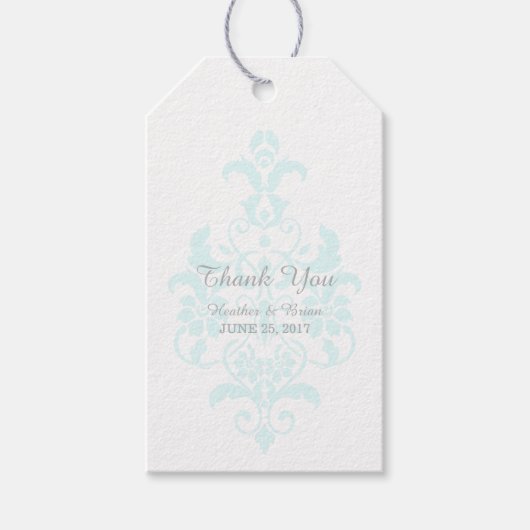 Aqua Subtle Damask Wedding Gift Labels Cadeaulabel (Voorkant)