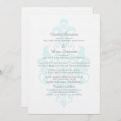Aqua Subtle Damask Wedding Invite Kaart (Voorkant / Achterkant)