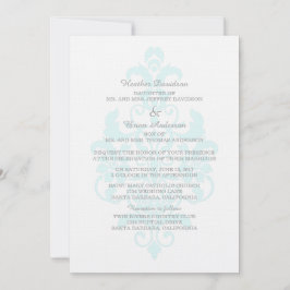 Aqua Subtle Damask Wedding Invite Kaart