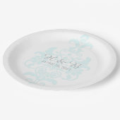 Aqua Subtle Damask Wedding Paper-Borden Papieren Bordje (Gekanteld)