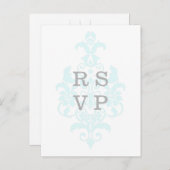 Aqua Subtle Damask Wedding RSVP Briefkaart (Voorkant / Achterkant)