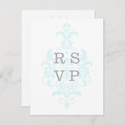 Aqua Subtle Damask Wedding RSVP Briefkaart (Voorkant / Achterkant)
