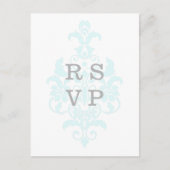 Aqua Subtle Damask Wedding RSVP Briefkaart (Voorkant)