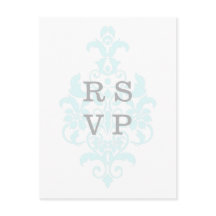 Aqua Subtle Damask Wedding RSVP Briefkaart