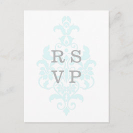 Aqua Subtle Damask Wedding RSVP Briefkaart