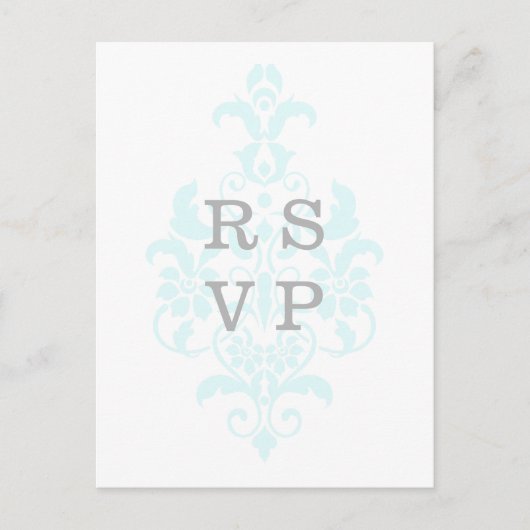 Aqua Subtle Damask Wedding RSVP Briefkaart (Voorkant)