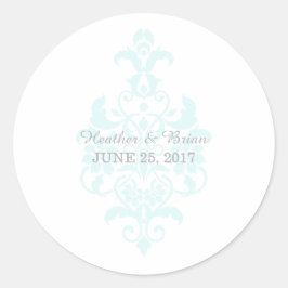 Aqua Subtle Damask Wedding Stickers