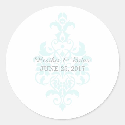 Aqua Subtle Damask Wedding Stickers (Voorkant)