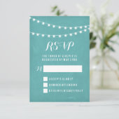 Aqua Summer String Light Bruiloft RSVP Kaartje (Staand voorkant)
