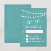 Aqua Summer String Light Bruiloft RSVP Kaartje (Voorkant / Achterkant)
