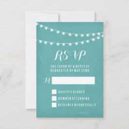 Aqua Summer String Light Bruiloft RSVP Kaartje