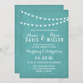 Aqua Summer String Light Huwelijksuitnodigingen Kaart (Voorkant / Achterkant)