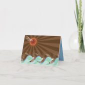 Aqua Summer Waves en Brown Sun Beach Wedding Bedankkaart (Achterkant)