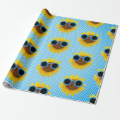 Aqua Sunglazen op zonnebloem Cadeaupapier (Uitgerold)