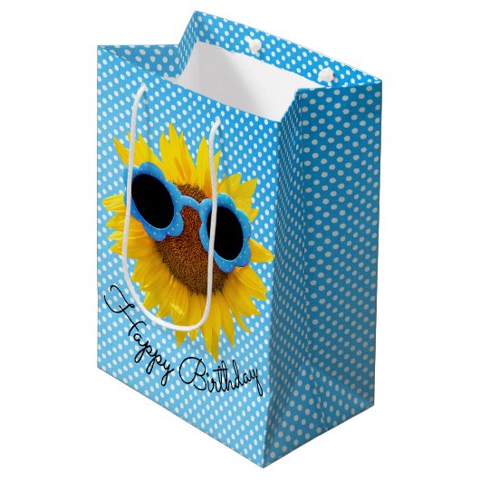 Aqua Sunglazen op zonnebloem Medium Cadeauzakje (Voorkant Gekanteld)
