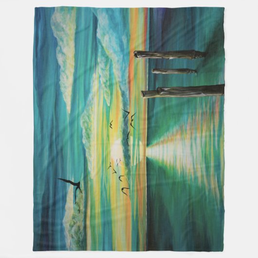 Aqua Sunset fleece goot deken (Voorkant)