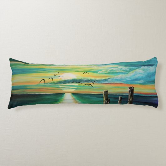 Aqua sunset lichaamskussen (Voorkant)