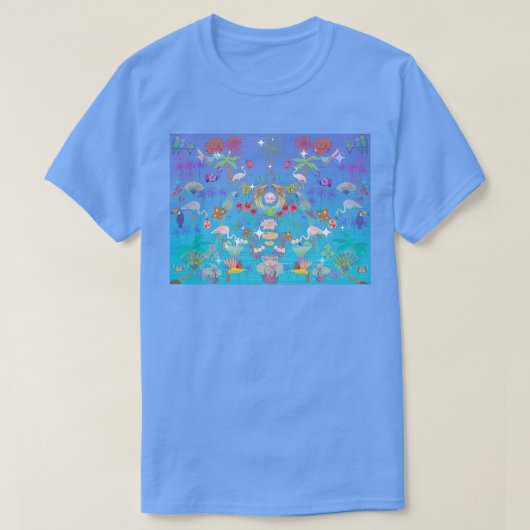Aqua Sunset Moody Floral Wallpaper T-shirt (Design voorkant)