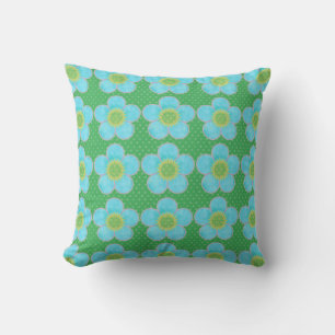 Aqua Sunshine Flowers en Polkadots Kussens