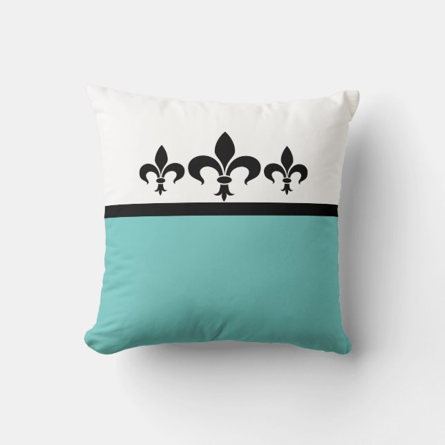 Aqua Swanky Fleur De Lis Pillow Kussen (Voorkant)