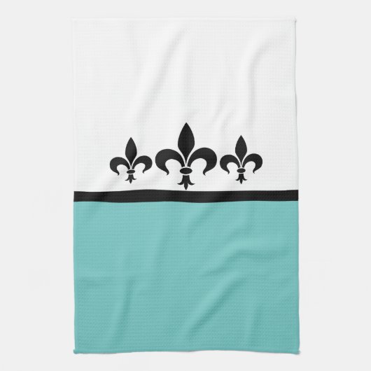 Aqua Swanky Fleur De Lis Towel Theedoek (Verticaal)