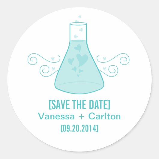 Aqua Sweet Chemistry Save the Date Stickers (Voorkant)