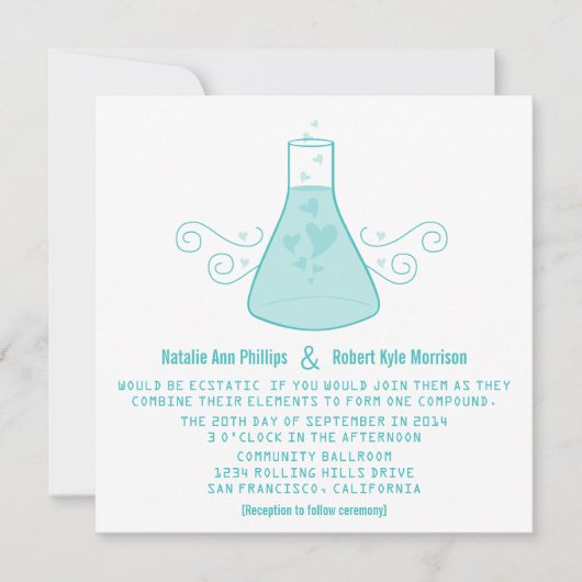Aqua Sweet Chemistry Wedding Invite Kaart (Voorkant)
