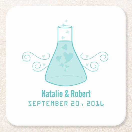 Aqua Sweet Chemistry Wedding Paper Onderzetters (Voorkant)