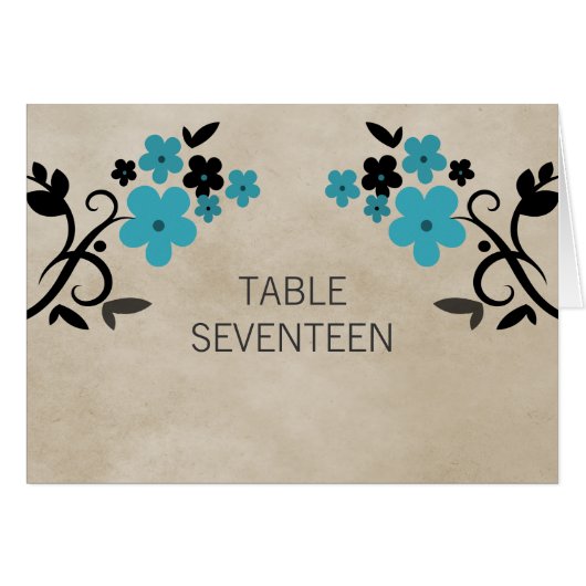 Aqua Sweet  Floral Table Number Kaart (Voorkant Horizontaal)