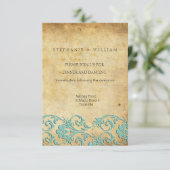 Aqua  Swirl Damask Wedding Reception Kaart (Staand voorkant)