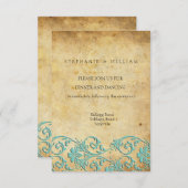 Aqua  Swirl Damask Wedding Reception Kaart (Voorkant / Achterkant)