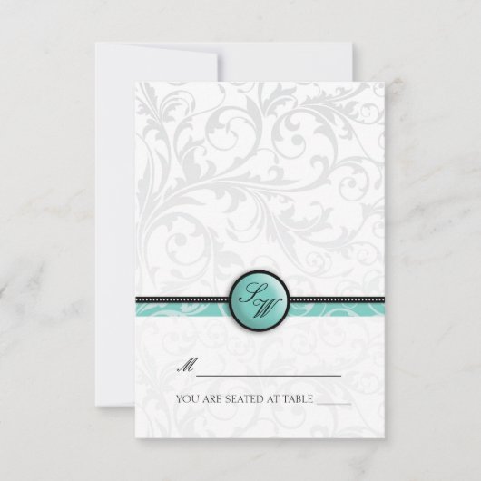 Aqua Swirl Monogram Folders Tent Place Card Kaart (Voorkant)