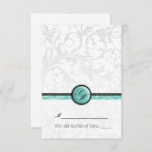 Aqua Swirl Monogram Folders Tent Place Card Kaart (Voorkant / Achterkant)