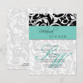 Aqua Swirl Monogram Rehearsal Dinner Kaart (Voorkant / Achterkant)