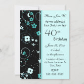 Aqua Swirls 40th Birthday Party Invitation Card Kaart (Achterkant)