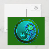Aqua Swirls Yin Yang Briefkaart (Voorkant / Achterkant)