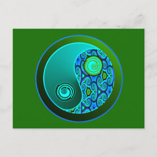 Aqua Swirls Yin Yang Briefkaart