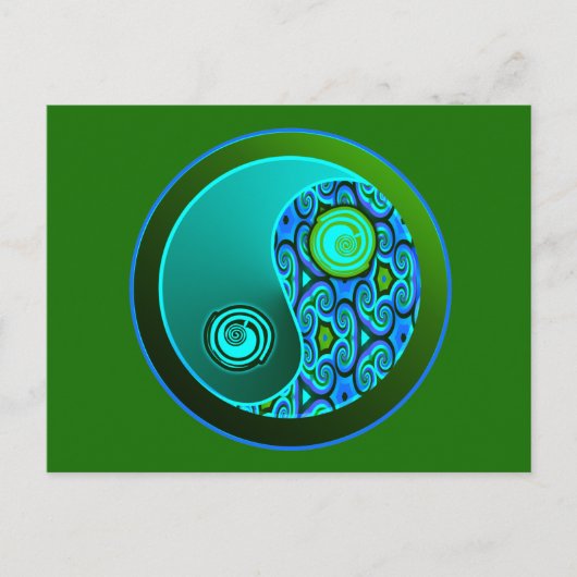 Aqua Swirls Yin Yang Briefkaart (Voorkant)