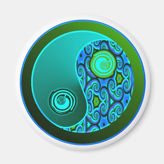 Aqua Swirls Yin Yang Magneet (Voorkant)