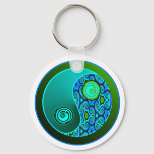 Aqua Swirls Yin Yang Sleutelhanger